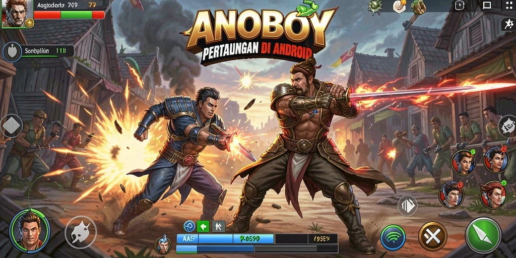 Gameplay ANOBOY dengan pertarungan yang seru dan karakter unik.