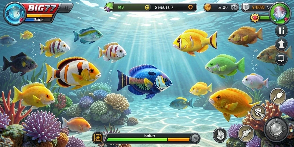 Tampilan gameplay seru BIG77 dengan aksi tembak ikan yang mengasyikkan.
