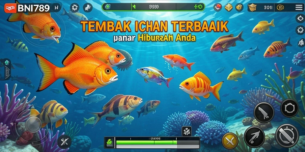 Tampilan screenshot utama BNI789 dengan gameplay menembak ikan yang seru.