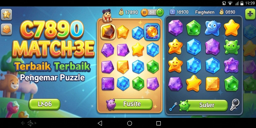 Gameplay C7890 menampilkan tantangan Match-3 yang seru dan berwarna-warni.