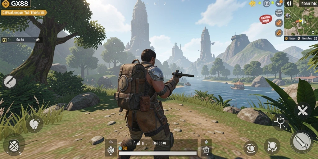 Tampilan gameplay GX88 yang menunjukkan eksplorasi dunia terbuka.
