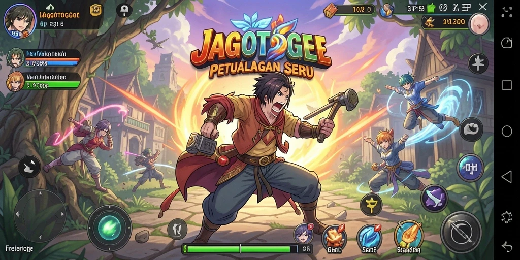 Screenshot gameplay JAGOTOGEL memperlihatkan aksi karakter anime yang mendebarkan.