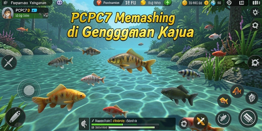 Tampilan gameplay PCPC7 dengan aksi memancing yang seru.