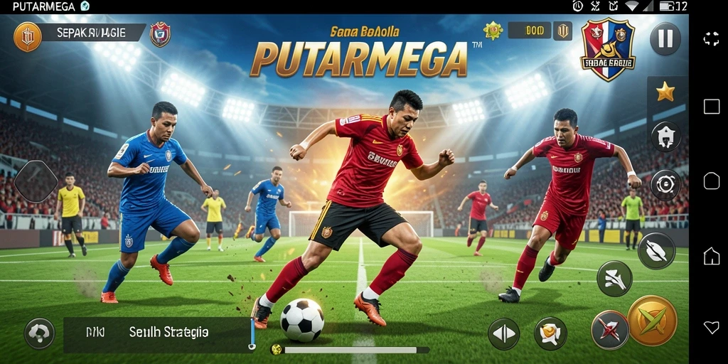 Tampilan gameplay seru di PUTARMEGA dengan aksi sepak bola mendebarkan.