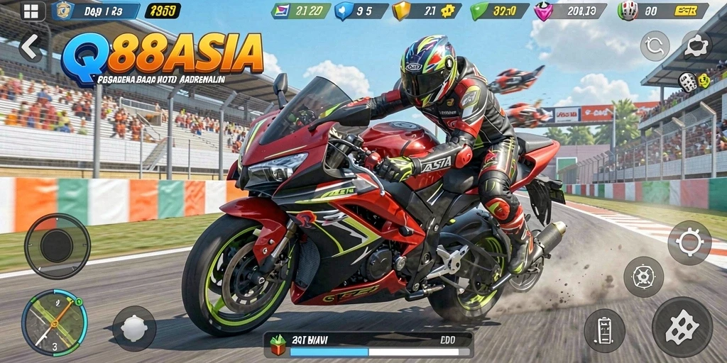 Tampilan gameplay seru dari QQ88ASIA saat balap motor.