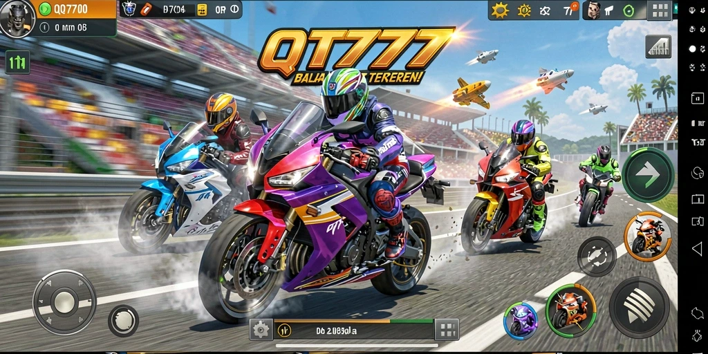 Screenshot gameplay balapan motor yang seru dan menegangkan.