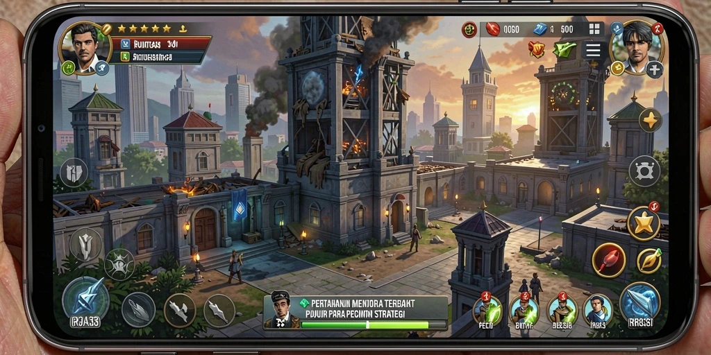 Tampilan menarik dari gameplay RR33 yang penuh strategi Tower Defense.