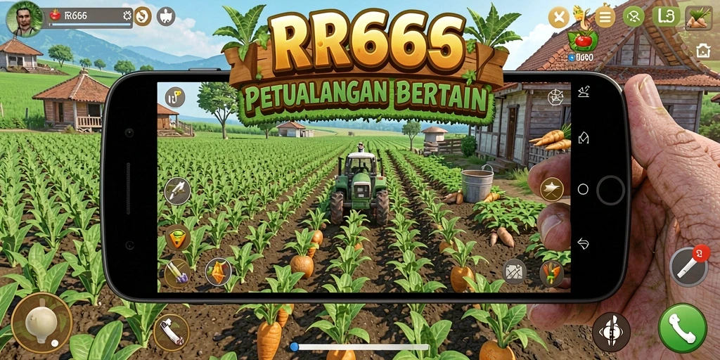 Screenshot gameplay RR666 menampilkan aktivitas bertani yang seru dan interaksi sosial.