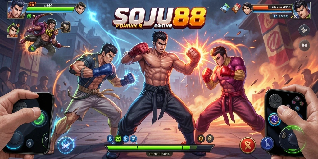 Tampilan pertarungan seru di SOJU88 yang menampilkan karakter ikonik.
