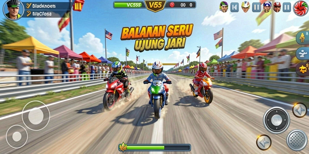 Tampilan gameplay VC55 menampilkan mobil melaju cepat di lintasan balap yang menantang.